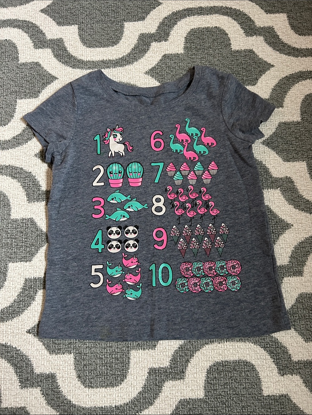 The Children's Place Gray Short-Sleeve Graphic Number Tee with Pink & Teal Icons